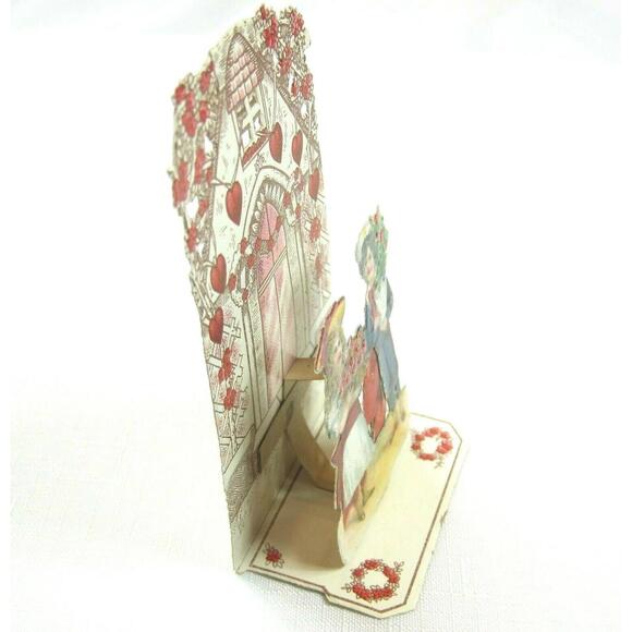 Vintage Valentine Pop Up 3D Pull Down Die Cut Victorian Girl Boy Flowers Germany - Picture 2 of 12